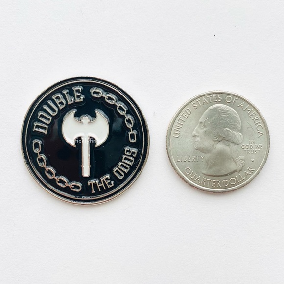 8/$40 Double The Odds Axe Chain Enamel Pin - Picture 2 of 3